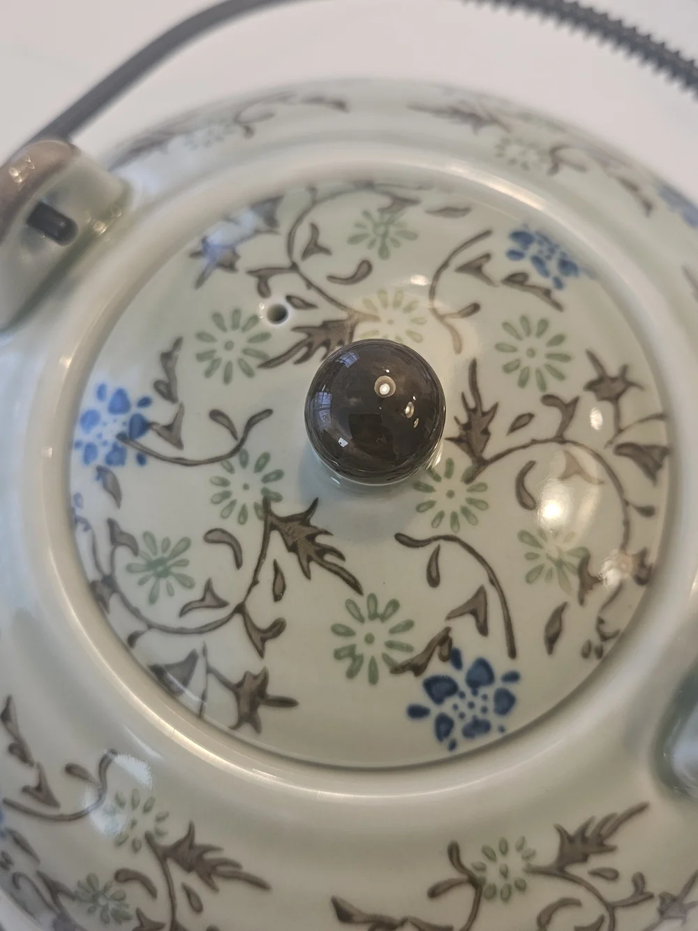 Pier 1 Import Tomoko Tea Set, Japanese Green Floral Ceramic Teapot with 4 Cups